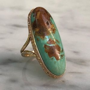 Turquoise & 14k Yellow Gold Edwardian Ring